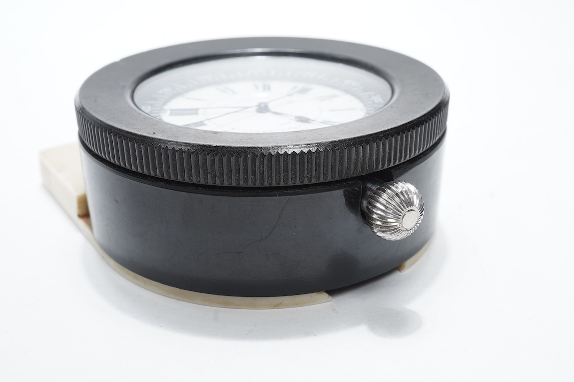 A WWII Fairley Swordfish cockpit pocket watch in a Bakelite outer case, signed to the dial H. Goley & Son Ltd., London, 720, and engraved to the reverse with broad arrow and HS.4, the case engraved with ‘Stores Ref. H.S.